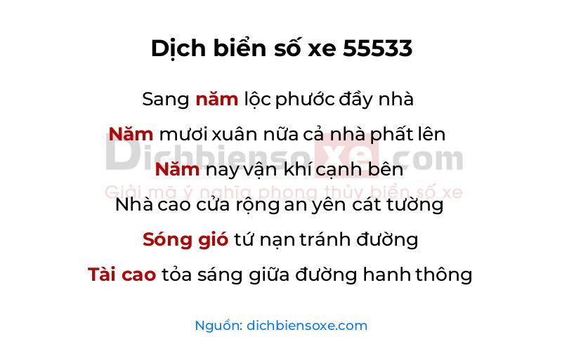 Dịch thơ biển số 55533