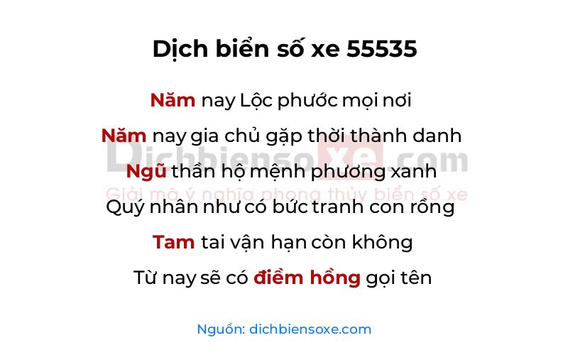 Dịch thơ biển số 55535