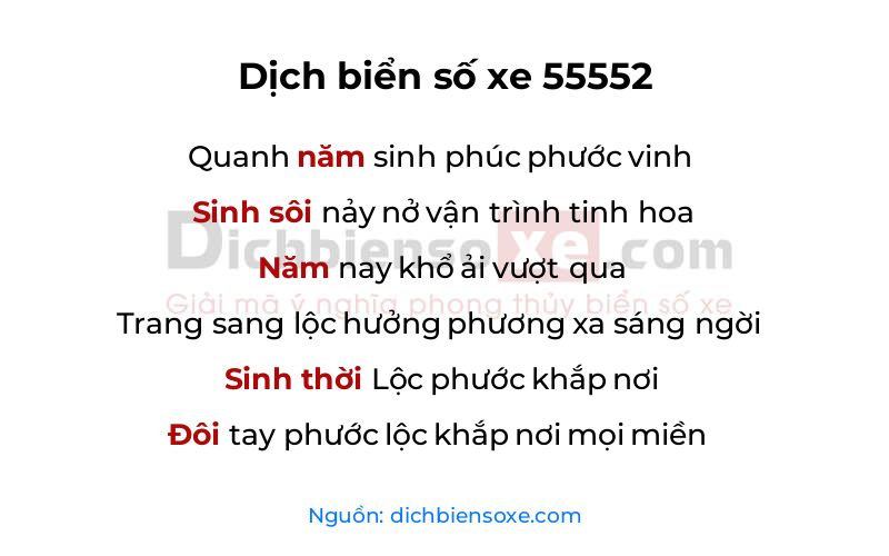 Dịch thơ biển số 55552