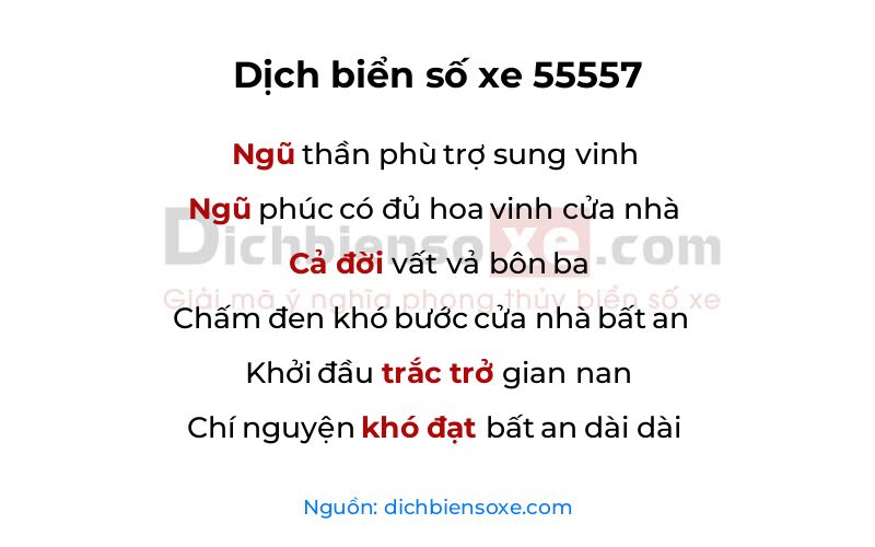 Dịch thơ biển số 55557