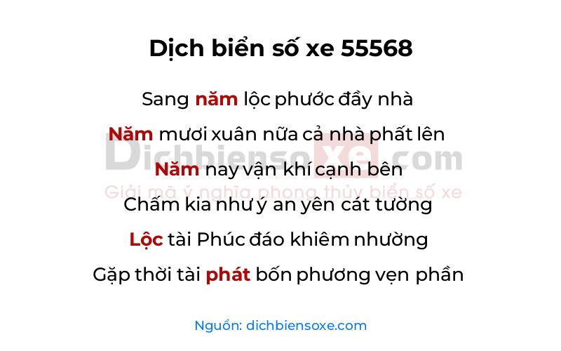 Dịch thơ biển số 55568