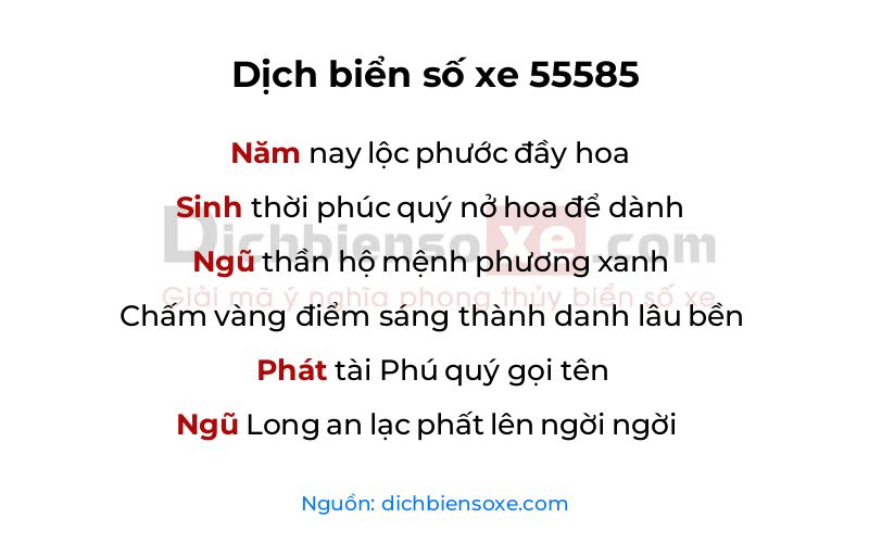 Dịch thơ biển số 55585