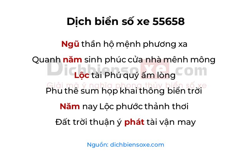 Dịch thơ biển số 55658