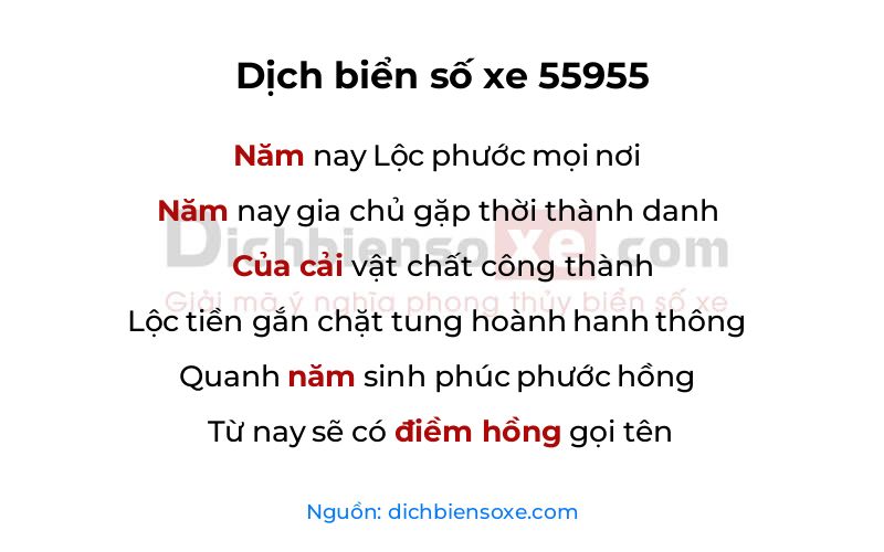 Dịch thơ biển số 55955
