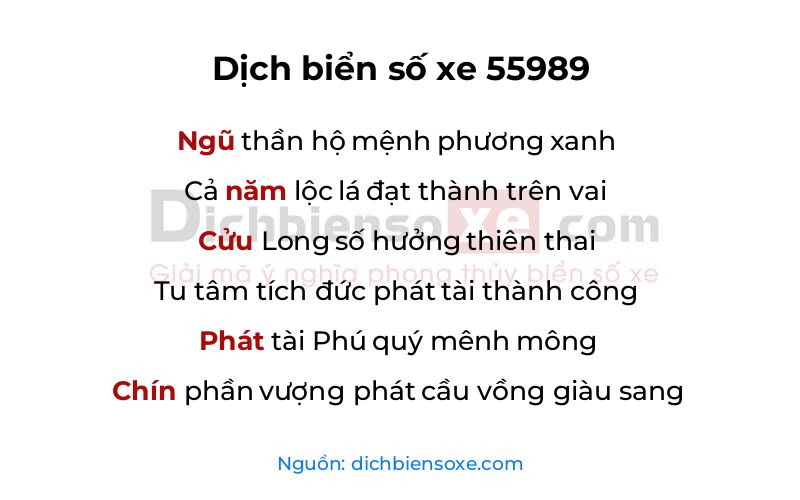 Dịch thơ biển số 55989