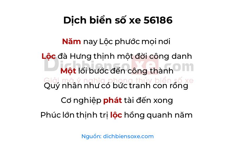 Dịch thơ biển số 56186