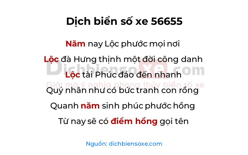 Dịch thơ biển số 56655