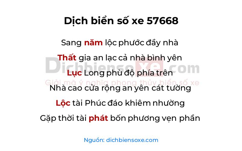 Dịch thơ biển số 57668