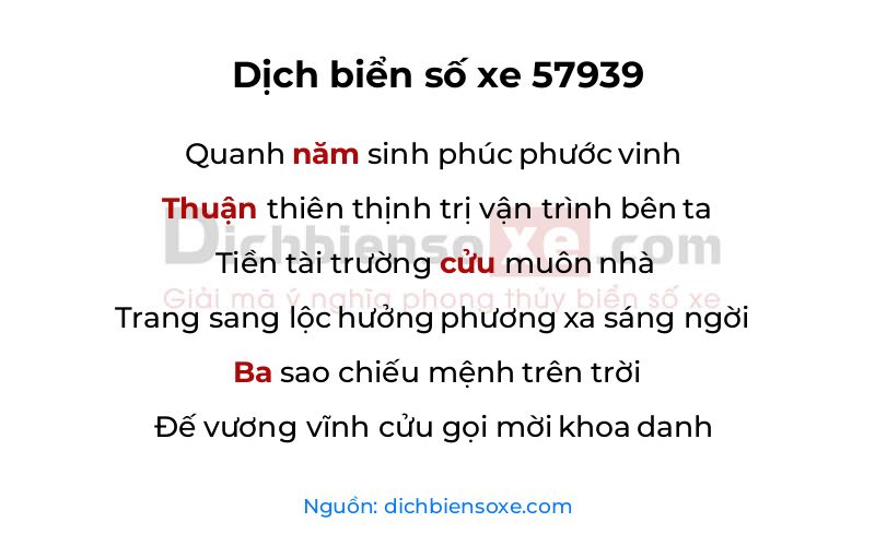 Dịch thơ biển số 57939