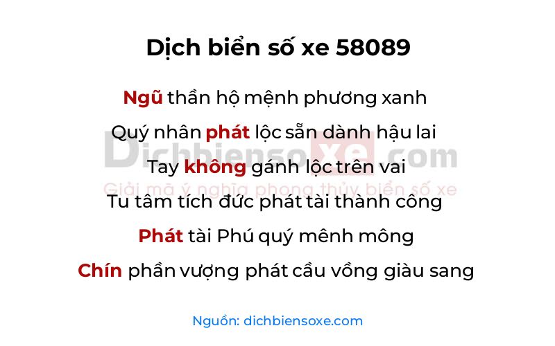 Dịch thơ biển số 58089