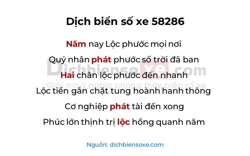 Dịch thơ biển số 58286