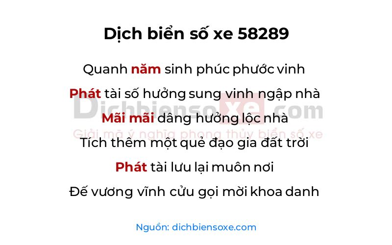Dịch thơ biển số 58289