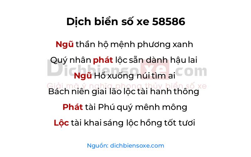 Dịch thơ biển số 58586