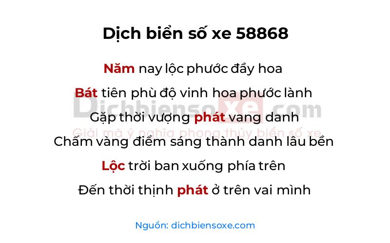 Dịch thơ biển số 58868