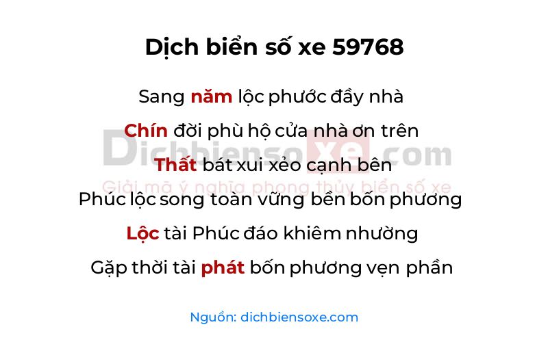Dịch thơ biển số 59768