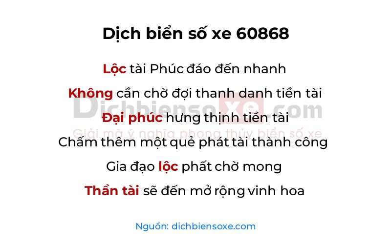 Dịch thơ biển số 60868