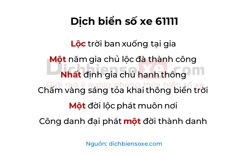 Dịch thơ biển số 61111