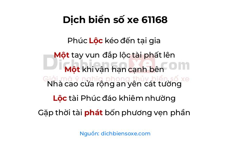 Dịch thơ biển số 61168