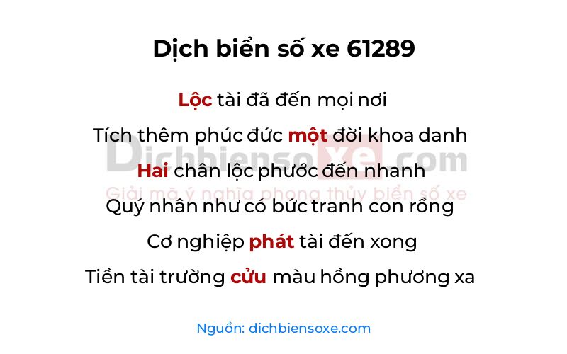 Dịch thơ biển số 61289