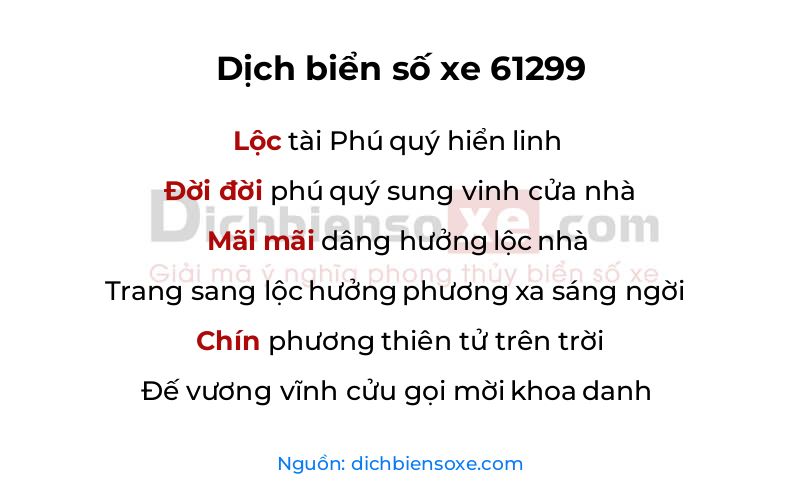 Dịch thơ biển số 61299