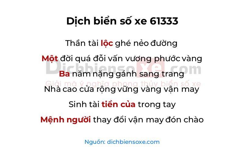 Dịch thơ biển số 61333
