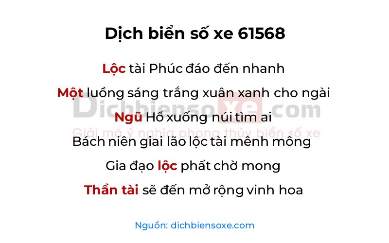 Dịch thơ biển số 61568