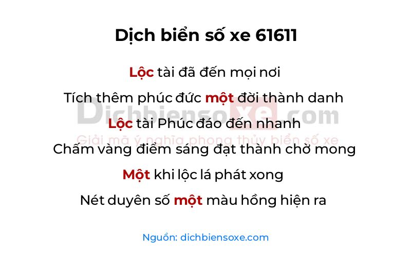 Dịch thơ biển số 61611