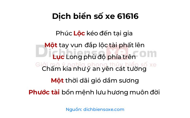 Dịch thơ biển số 61616