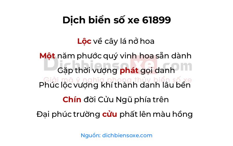 Dịch thơ biển số 61899