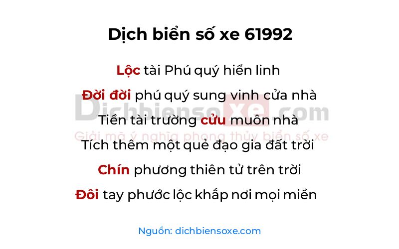 Dịch thơ biển số 61992