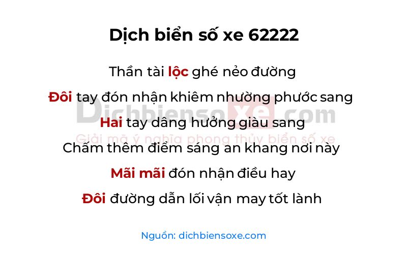 Dịch thơ biển số 62222