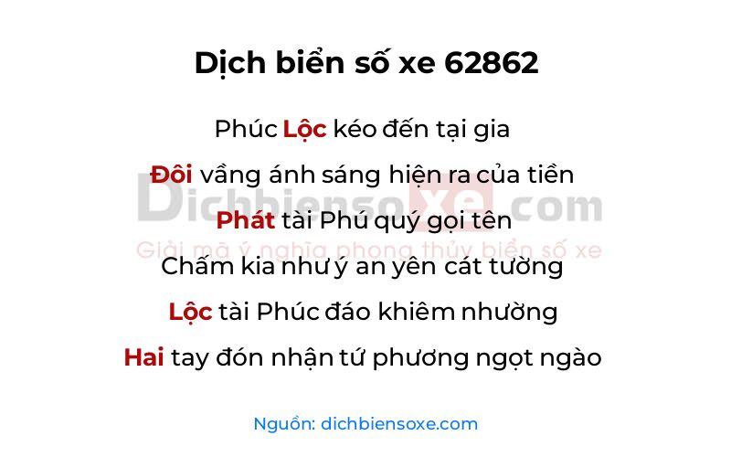 Dịch thơ biển số 62862