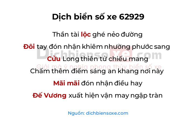 Dịch thơ biển số 62929