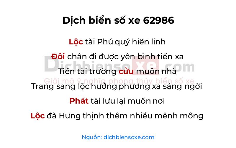 Dịch thơ biển số 62986