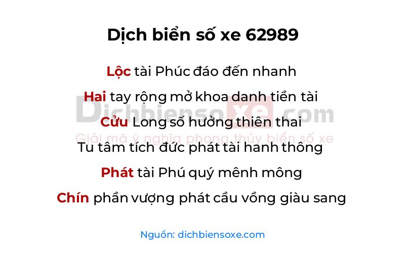 Dịch thơ biển số 62989