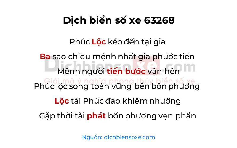 Dịch thơ biển số 63268