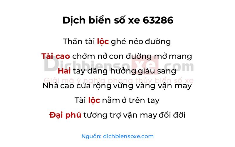 Dịch thơ biển số 63286