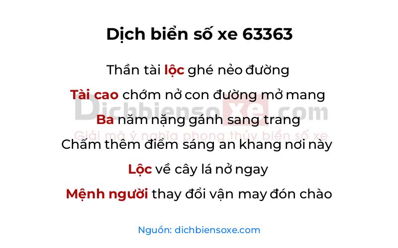 Dịch thơ biển số 63363