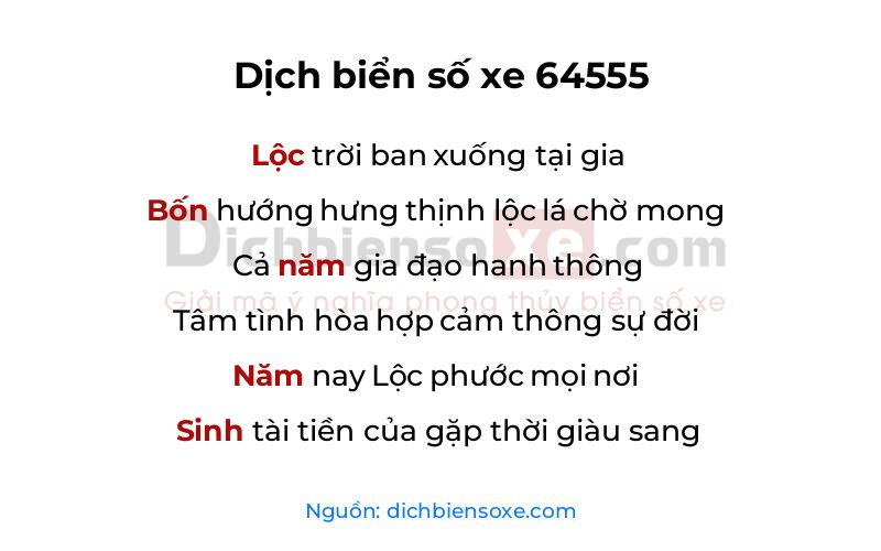 Dịch thơ biển số 64555