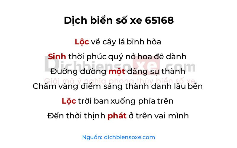 Dịch thơ biển số 65168