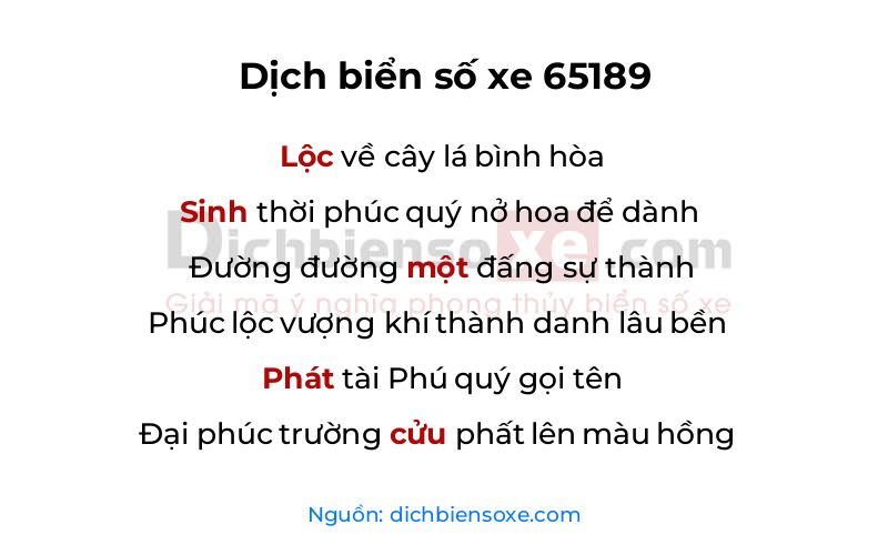 Dịch thơ biển số 65189