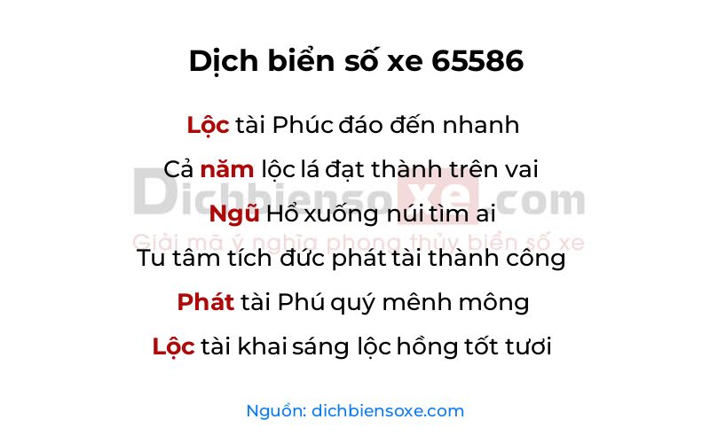 Dịch thơ biển số 65586