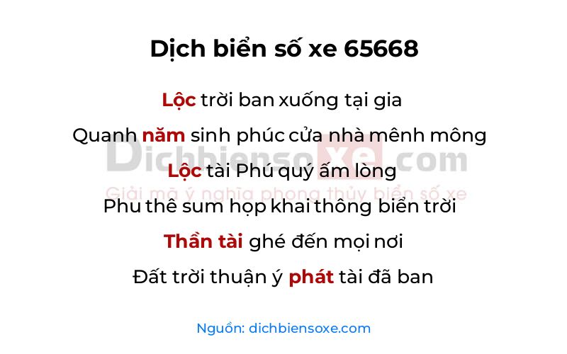 Dịch thơ biển số 65668
