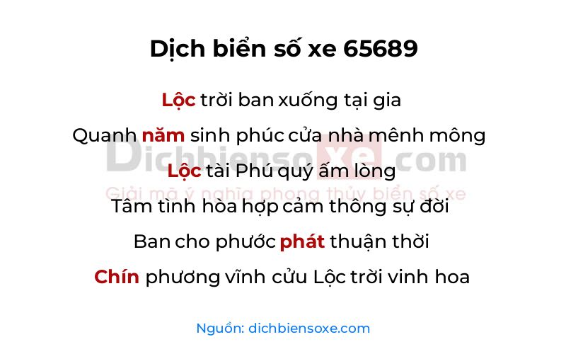 Dịch thơ biển số 65689