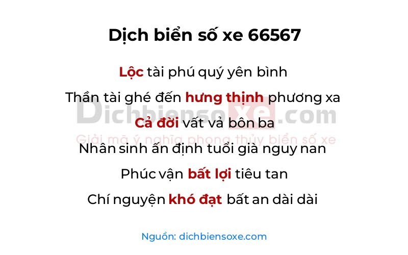 Dịch thơ biển số 66567