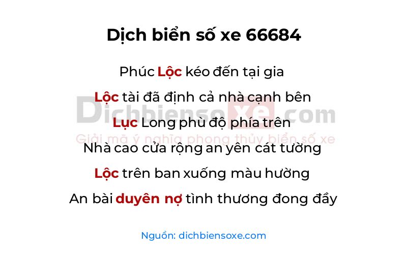 Dịch thơ biển số 66684