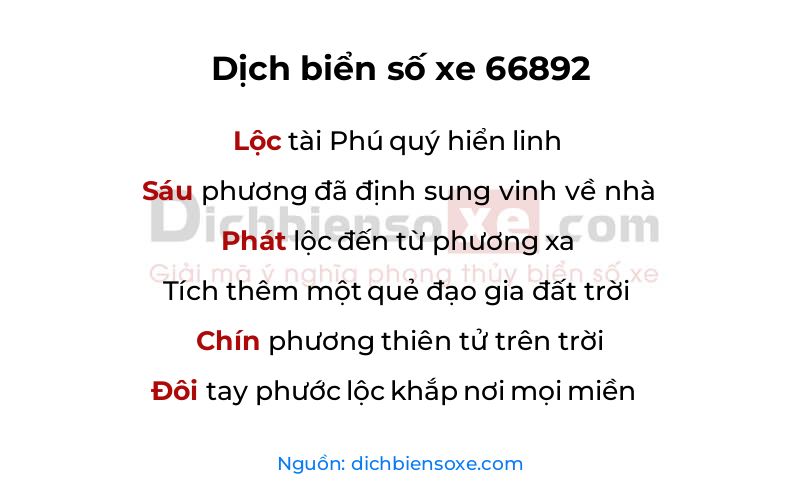 Dịch thơ biển số 66892