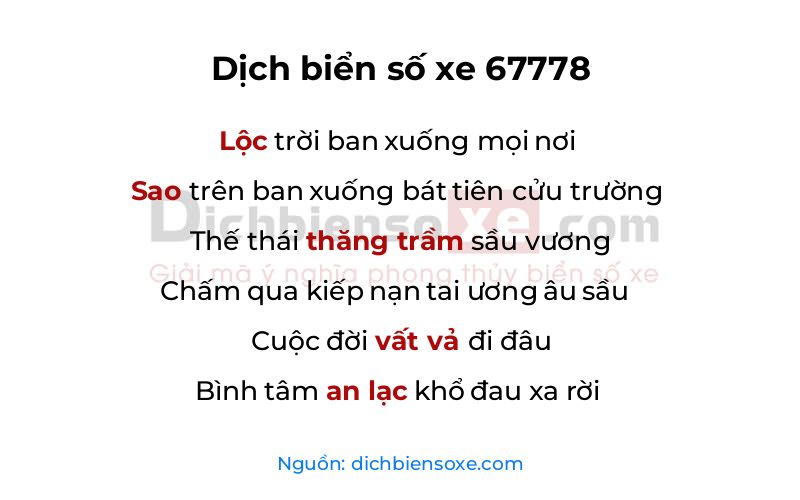 Dịch thơ biển số 67778