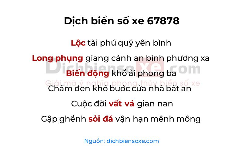 Dịch thơ biển số 67878