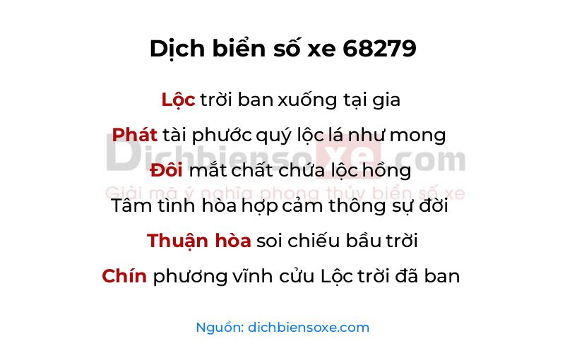 Dịch thơ biển số 68279